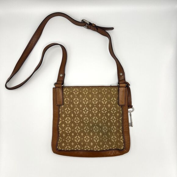 Fossil Crossbody Marlow Signature Shoulder Bag Brown/Tan Fabric Leather ZB5347 - Picture 3 of 10